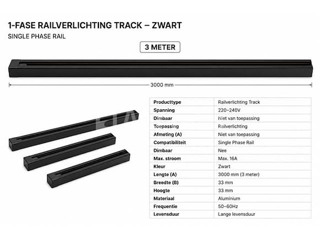 10 x railverlichting track – 1 fase – 3 meter – zwart - lighting track - afbeelding 4 van  5