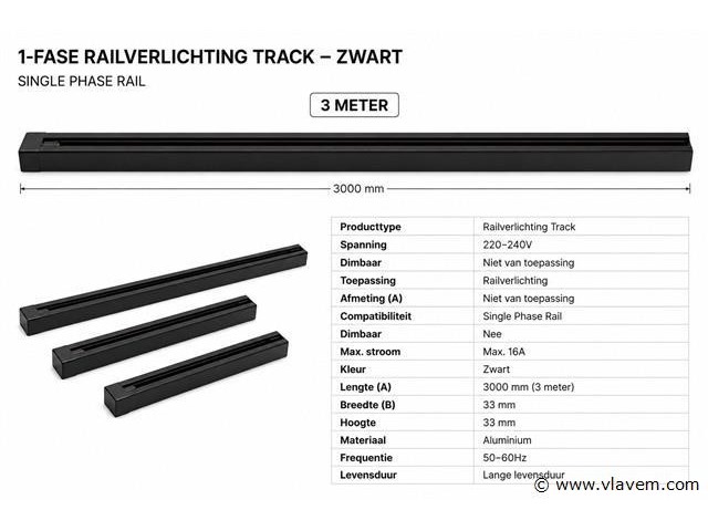 10 x railverlichting track – 1 fase – 3 meter – zwart - lighting track - afbeelding 4 van  5