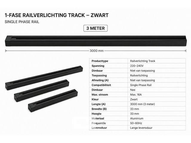 10 x railverlichting track – 1 fase – 3 meter – zwart - lighting track - afbeelding 5 van  6