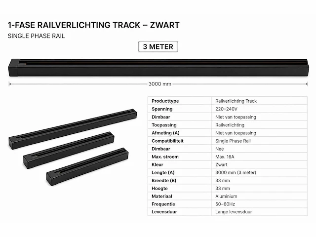 10 x railverlichting track – 1 fase – 3 meter – zwart - lighting track - afbeelding 4 van  5