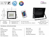 10 x rgb led floodlight 100w - zwart – ip65 – remix-100 - afbeelding 5 van  5
