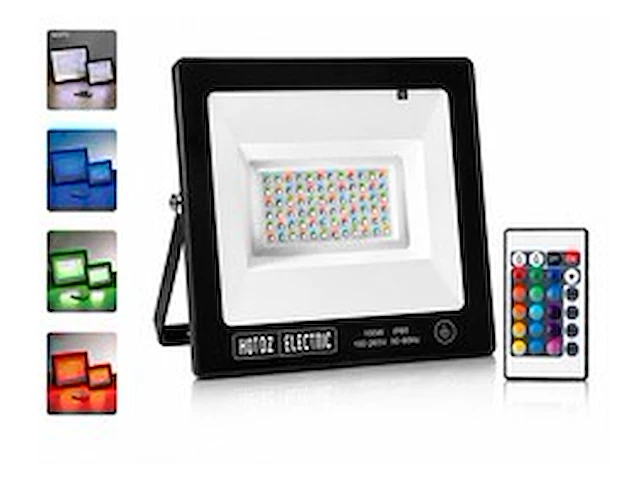 10 x rgb led floodlight 100w - zwart – ip65 – remix-100 - afbeelding 1 van  6
