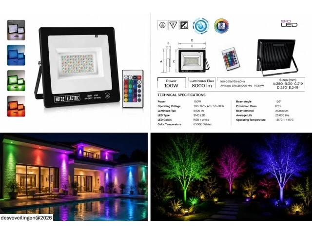 10 x rgb led floodlight 100w - zwart – ip65 – remix-100 - afbeelding 6 van  6