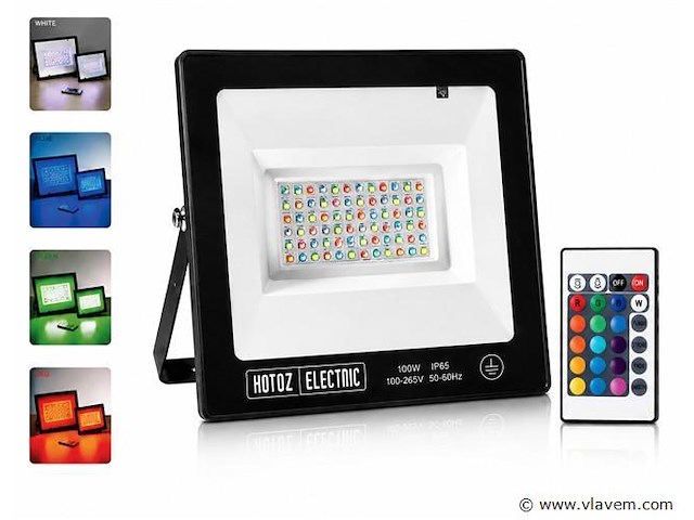 10 x rgb led floodlight 100w - zwart – ip65 – remix-100 - afbeelding 1 van  5