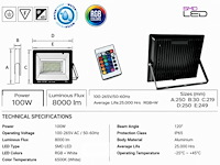 10 x rgb led floodlight 100w - zwart – ip65 – remix-100 - afbeelding 5 van  6