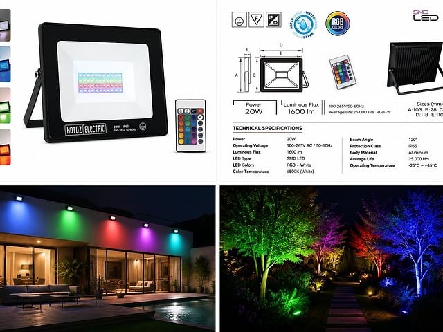10 x rgb led floodlight 20w - zwart – ip65 – remix-20 - afbeelding 4 van  5