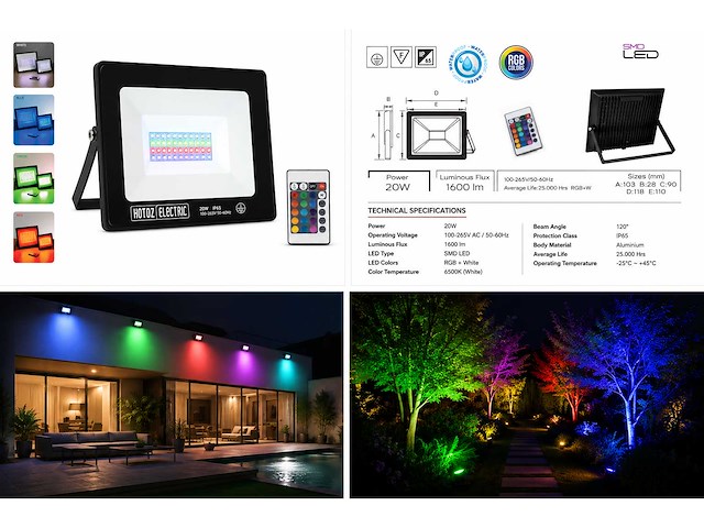 10 x rgb led floodlight 20w - zwart – ip65 – remix-20 - afbeelding 5 van  5