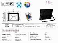 10 x rgb led floodlight 20w - zwart – ip65 – remix-20 - afbeelding 5 van  6