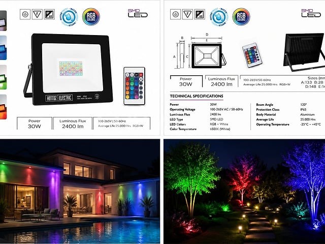 10 x rgb led floodlight 30w - zwart – ip65 – remix-30 - afbeelding 2 van  5
