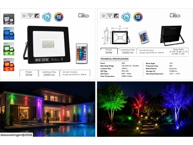 10 x rgb led floodlight 30w - zwart – ip65 – remix-30 - afbeelding 6 van  6