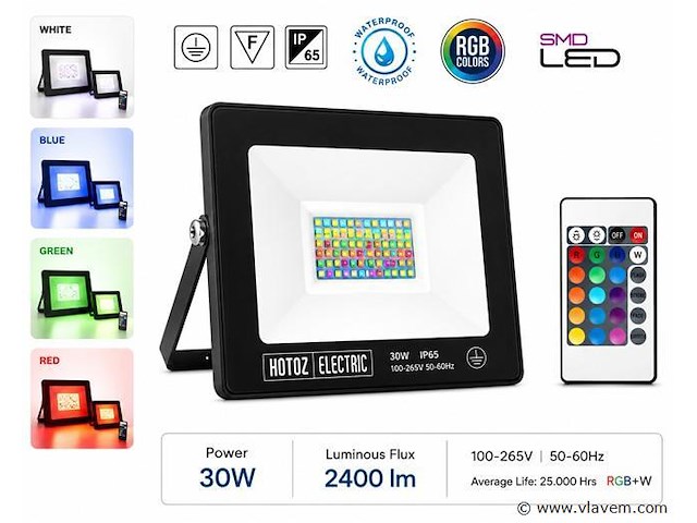 10 x rgb led floodlight 30w - zwart – ip65 – remix-30 - afbeelding 1 van  5