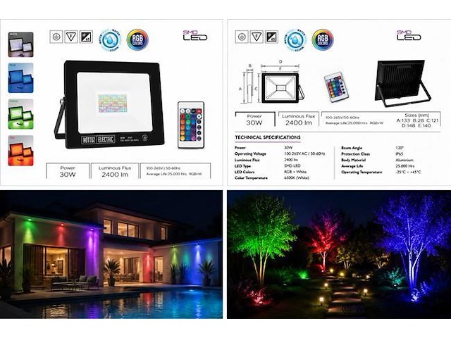 10 x rgb led floodlight 30w - zwart – ip65 – remix-30 - afbeelding 5 van  5