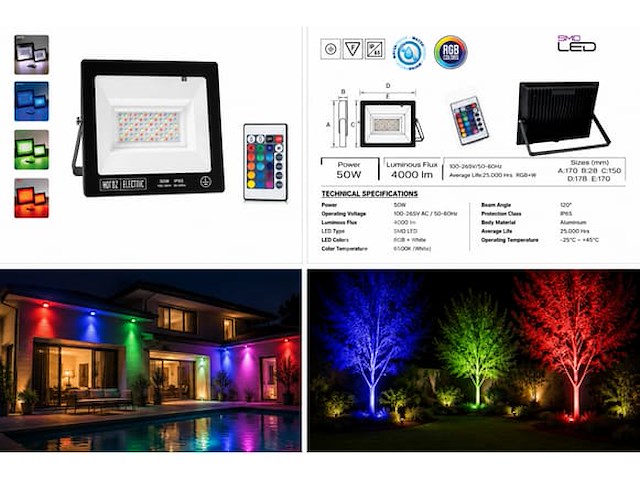 10 x rgb led floodlight 50w - zwart – ip65 – remix-50 - afbeelding 5 van  5