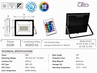 10 x rgb led floodlight 50w - zwart – ip65 – remix-50 - afbeelding 5 van  6