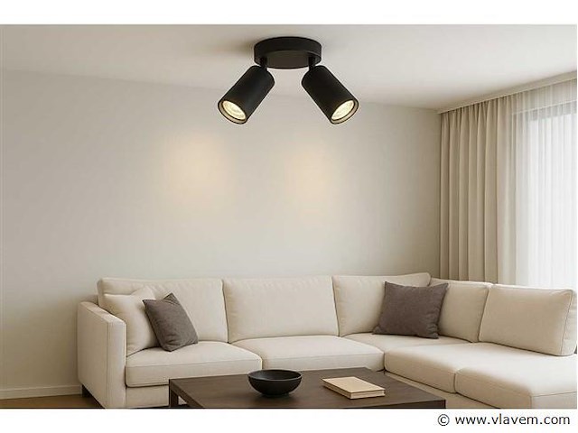10 x ronde plafondlamp – 2 x gu10 – draaibare spots – zwart - afbeelding 1 van  4