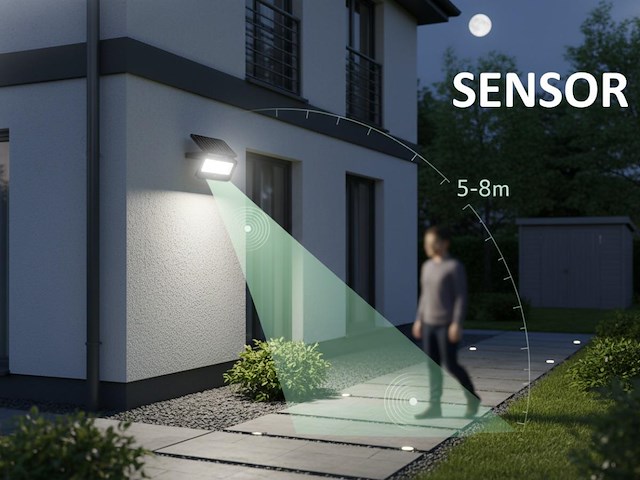 10 x solar 400lm led 3in1 kleur cct breedstraaler met sensor - afbeelding 1 van  8