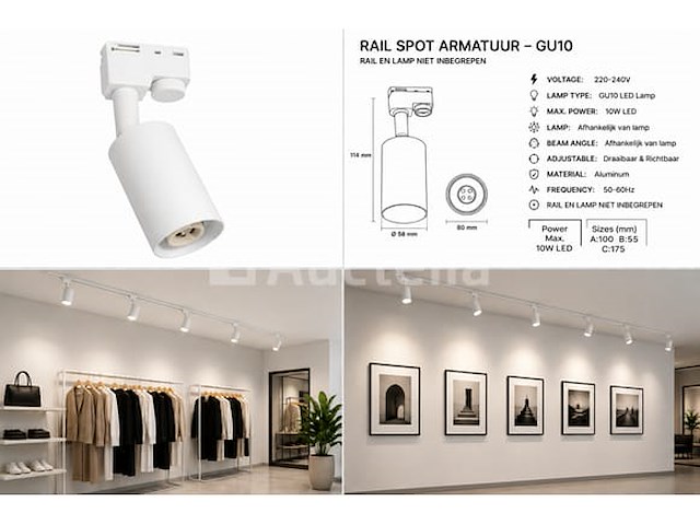 10 x spot op richtbare rail – gu10 – ip20 – wit – bazel - afbeelding 1 van  5