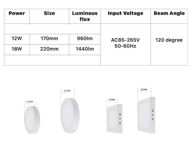 10 x vierkante led-panelen op het oppervlak gemonteerd – 12w – 3000k warm wit - afbeelding 2 van  4