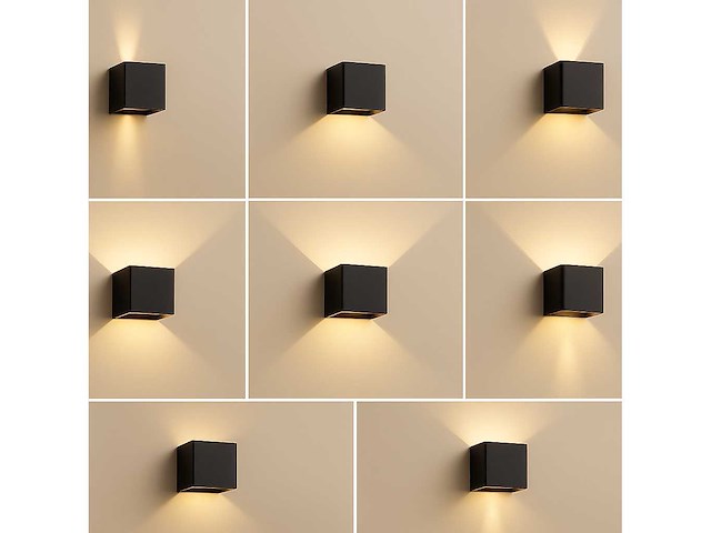 10 x wandlamp – tweerichtings led – kubus – 2 x 5w – zwart - afbeelding 1 van  10