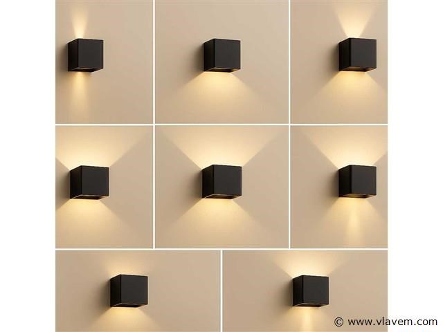 10 x wandlamp – tweerichtings led – kubus – 2 x 5w – zwart - afbeelding 1 van  5