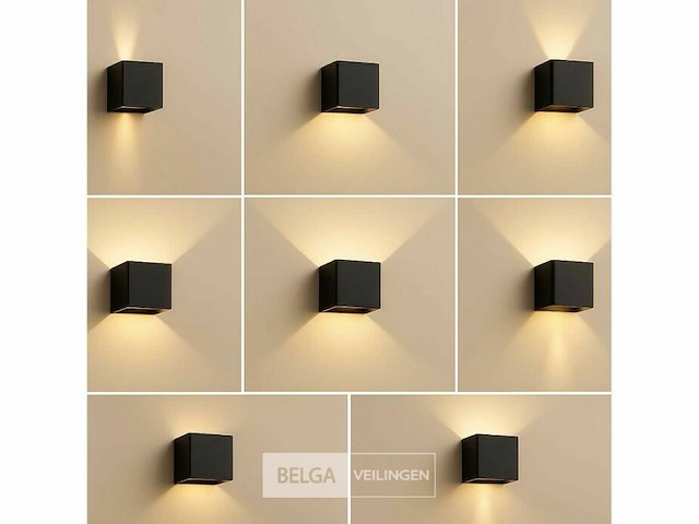 10 x wandlamp – tweerichtings led – kubus – 2 x 5w – zwart - afbeelding 1 van  6