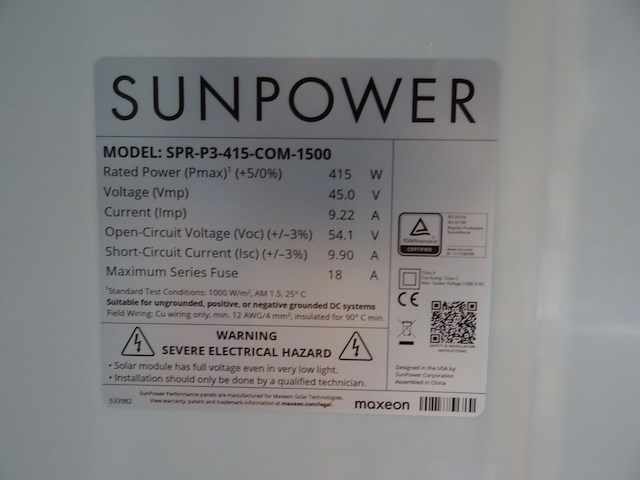 10 x zonnepaneel sunpower p3 415 (4.150 wp) - afbeelding 3 van  3