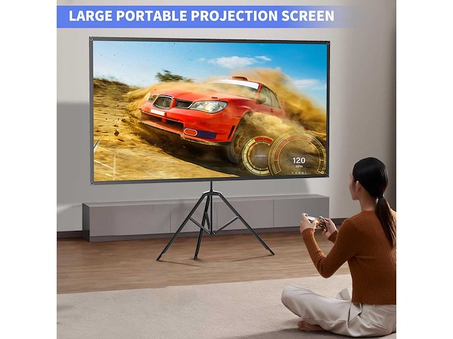 100" draagbaar projectorscherm - voor buiten- en binnengebruik - 16:9 geweven projector - afbeelding 1 van  8