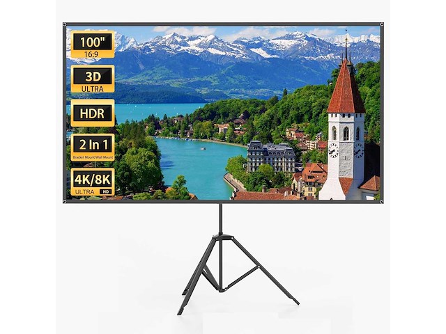 100" draagbaar projectorscherm - voor buiten- en binnengebruik - 16:9 geweven projector - afbeelding 3 van  8