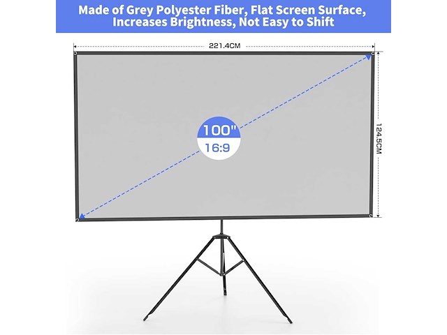 100" draagbaar projectorscherm - voor buiten- en binnengebruik - 16:9 geweven projector - afbeelding 5 van  8