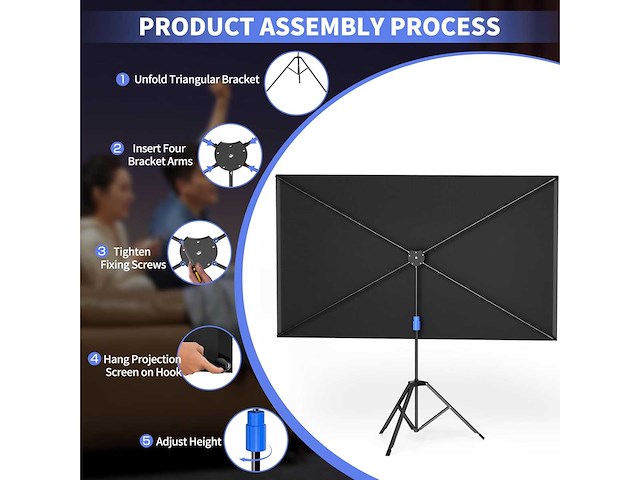 100" draagbaar projectorscherm - voor buiten- en binnengebruik - 16:9 geweven projector - afbeelding 6 van  8