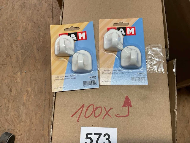 100 sets zelfklevende haken wit afgerond - afbeelding 1 van  4