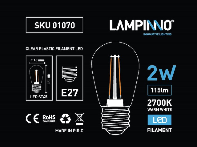 100 x 2w 2700k e27 st45 filament shockproof led bulb - afbeelding 8 van  10