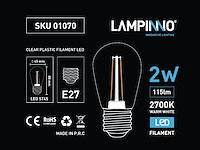100 x 2w 2700k e27 st45 filament shockproof led bulb - afbeelding 8 van  10