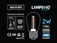 100 x 2w 2700k e27 st45 filament shockproof led bulb - afbeelding 6 van  9