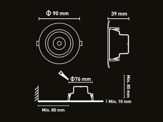 100 x 4.9w smd led inbouwspot 3000k zwart met lens - afbeelding 6 van  7