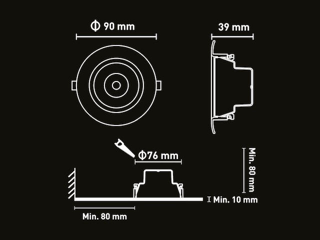 100 x 4.9w smd led inbouwspot 6000k zwart met lens - afbeelding 6 van  7