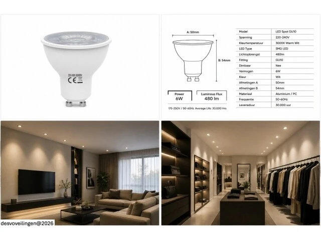 100 x led spot gu10 – 6w – 3000k warm wit – ip20 - afbeelding 5 van  5