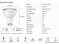 100 x led spot gu10 – 6w – 3000k warm wit – ip20 - afbeelding 3 van  4