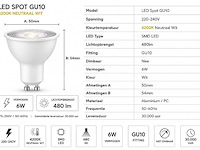 100 x led spot gu10 – 6w – 4200k neutraal wit – ip20 - afbeelding 2 van  4