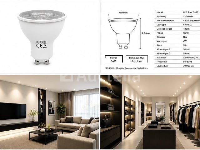 100 x led spot gu10 – 6w – 4200k neutraal wit – ip20 - afbeelding 3 van  4