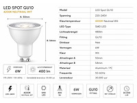 100 x led spot gu10 – 6w – 4200k neutraal wit – ip20 - afbeelding 3 van  4