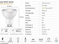 100 x led spot gu10 – 6w – 4200k neutraal wit – ip20 - afbeelding 4 van  5