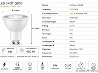 100 x led spot gu10 – 6w – 4200k neutraal wit – ip20 - afbeelding 3 van  4