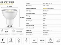 100 x led spot gu10 – 6w – 4200k neutraal wit – ip20 - afbeelding 4 van  5