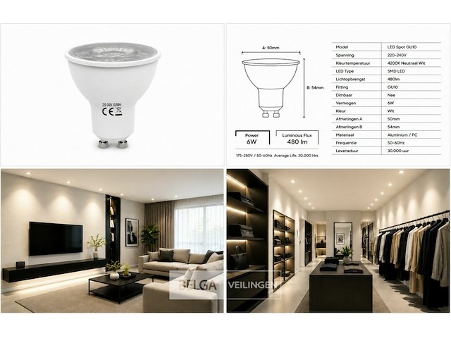 100 x led spot gu10 – 6w – 4200k neutraal wit – ip20 - afbeelding 5 van  5