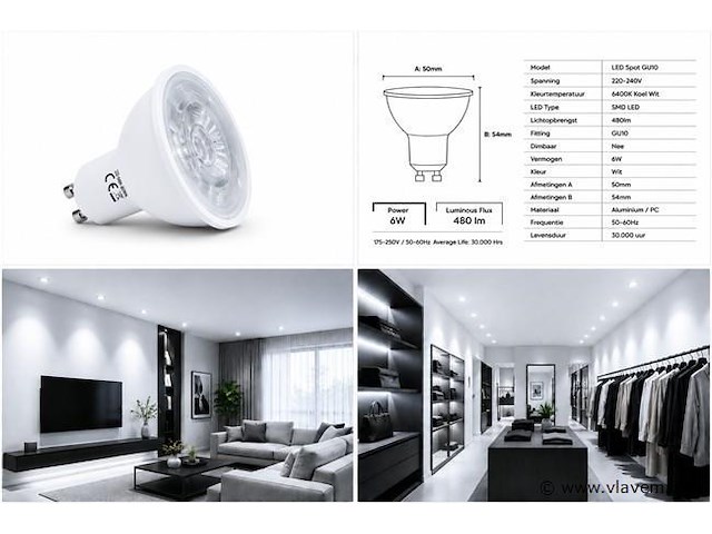 100 x led spot gu10 – 6w – 6400k koud wit – ip20 - afbeelding 4 van  4