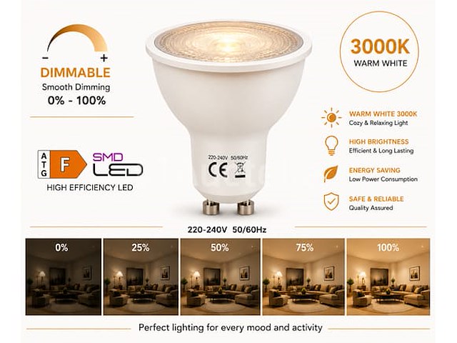 100 x led spot gu10 – 6w – dimbaar – 3000k warm wit – ip20 - afbeelding 4 van  4