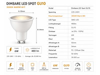 100 x led spot gu10 – 6w – dimbaar – 3000k warm wit – ip20 - afbeelding 3 van  4