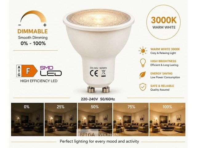 100 x led spot gu10 – 6w – dimbaar – 3000k warm wit – ip20 - afbeelding 1 van  5