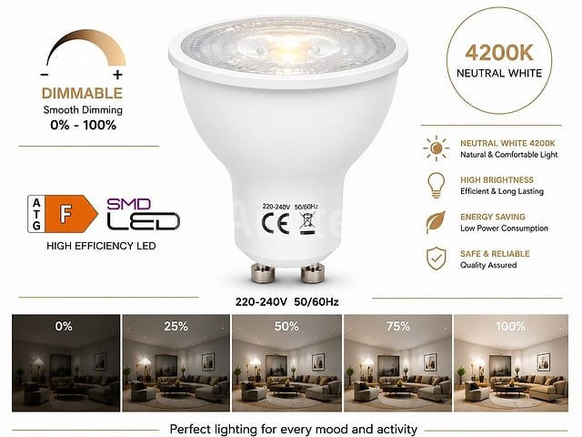 100 x led spot gu10 – 6w – dimbaar – 4200k neutraal wit – ip20 - afbeelding 1 van  4